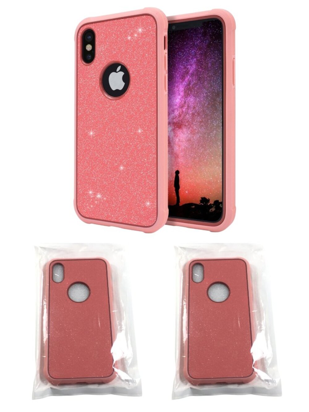 2 NEW iPhone Xs 1Os X 10 Case Cover Pink Glitter Sparkle Protective Shockproof